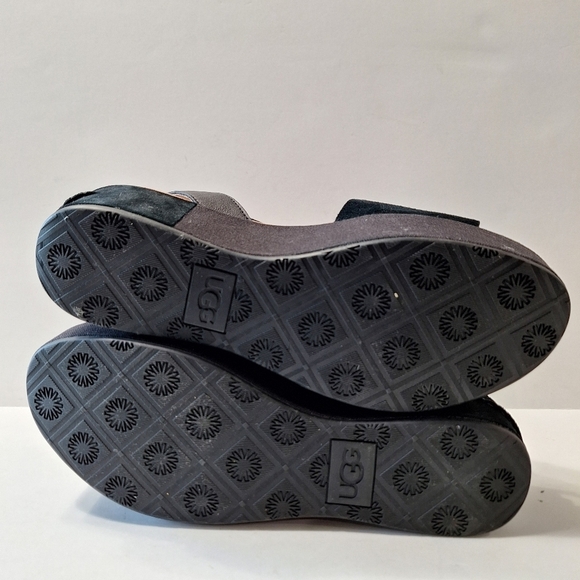 UGG (NEW) Black Suede Leather Designer Chapala Platform Wedge Shoes Size 8.5 - Picture 10 of 13